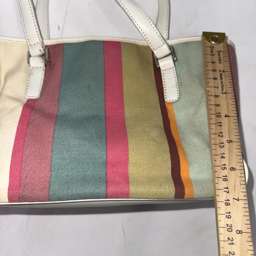 Fossil 90 Y2K Pastel Stripe Canvas Leather Purse Leather Strap Shoulder Bag Tote - Picture 6 of 15